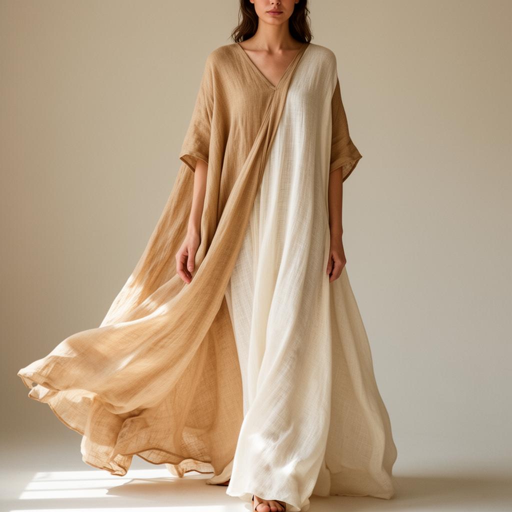 Model in a flowing linen dress
